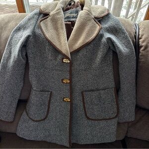 Guess Wool Tweed Pea Teddy Coat Womens Med Sherling Collar